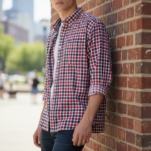 Jos A Bank Executive Collection Men's Red and Blue Plaid Shirt